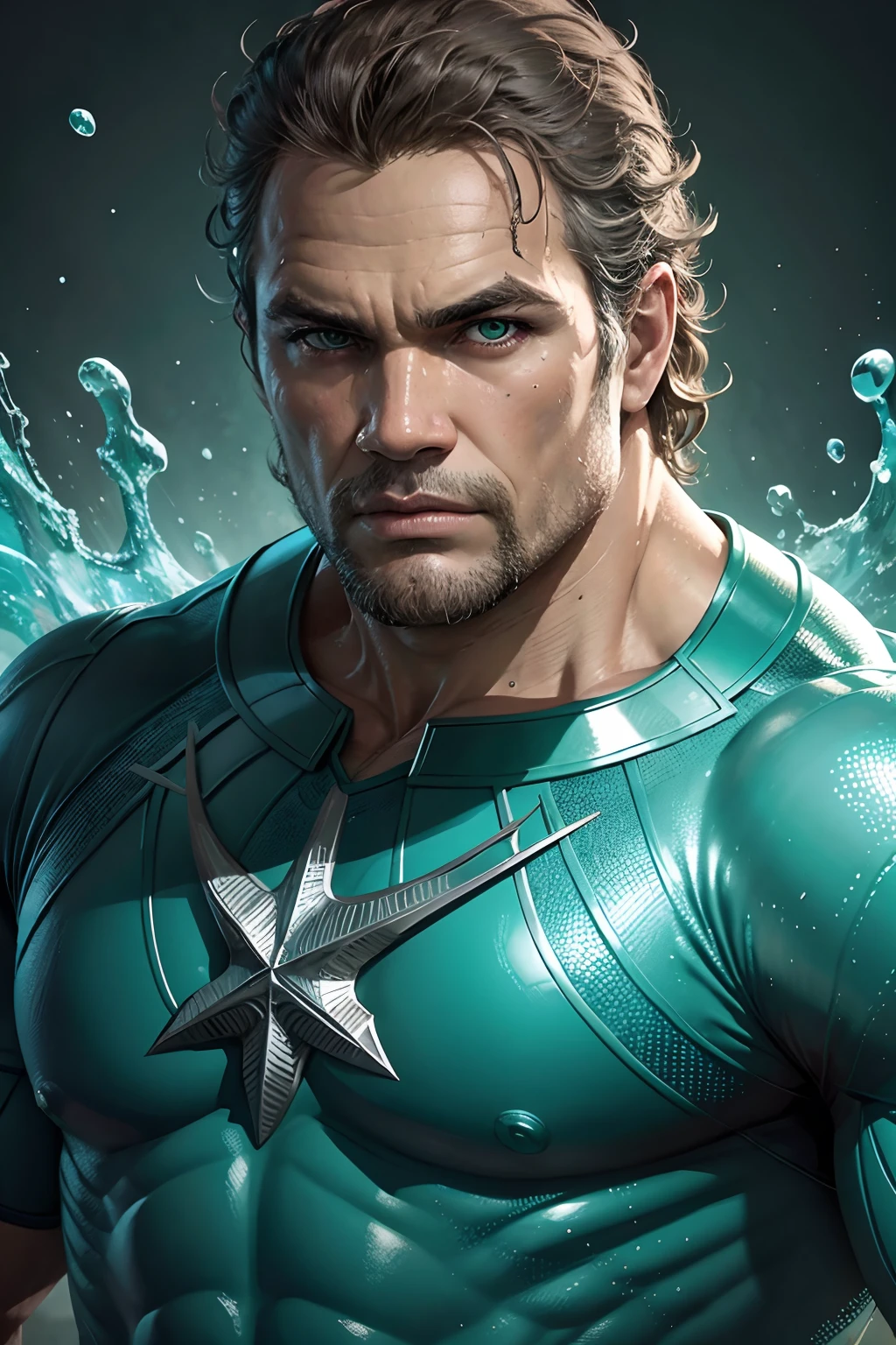 [Aquaman Brasileiro], [digital illustation], [Estilo Heroico], [Carlos ArteHeroica], [ArtStation], [High definition to highlight the connection to the ocean], [Vibrant and aquatic colors], [Underwater lighting], [Lente de close-up para mostrar detalhes do traje]