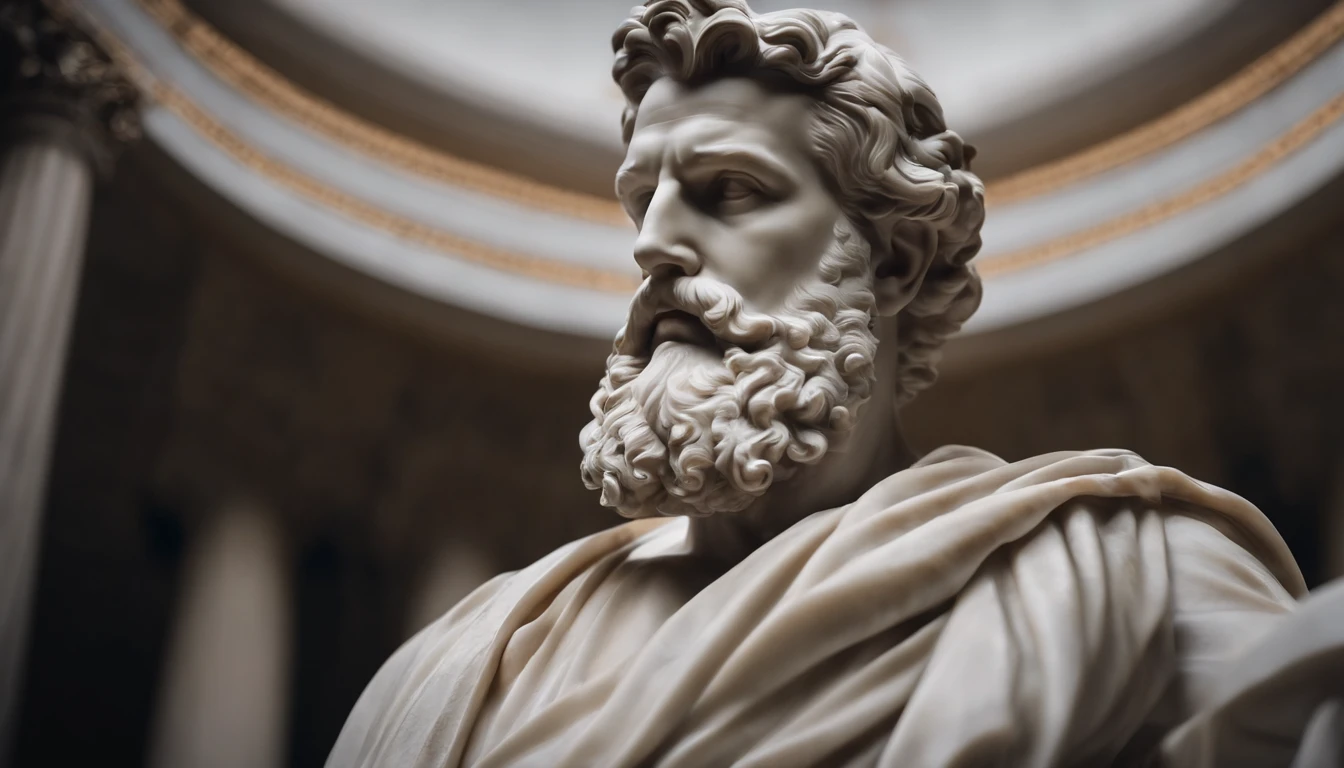 a close up of a statue of a man with a beard, a marble sculpture by Pogus Caesar, pixabay contest winner, classical realism, masculine, marble sculpture, chiaroscuro