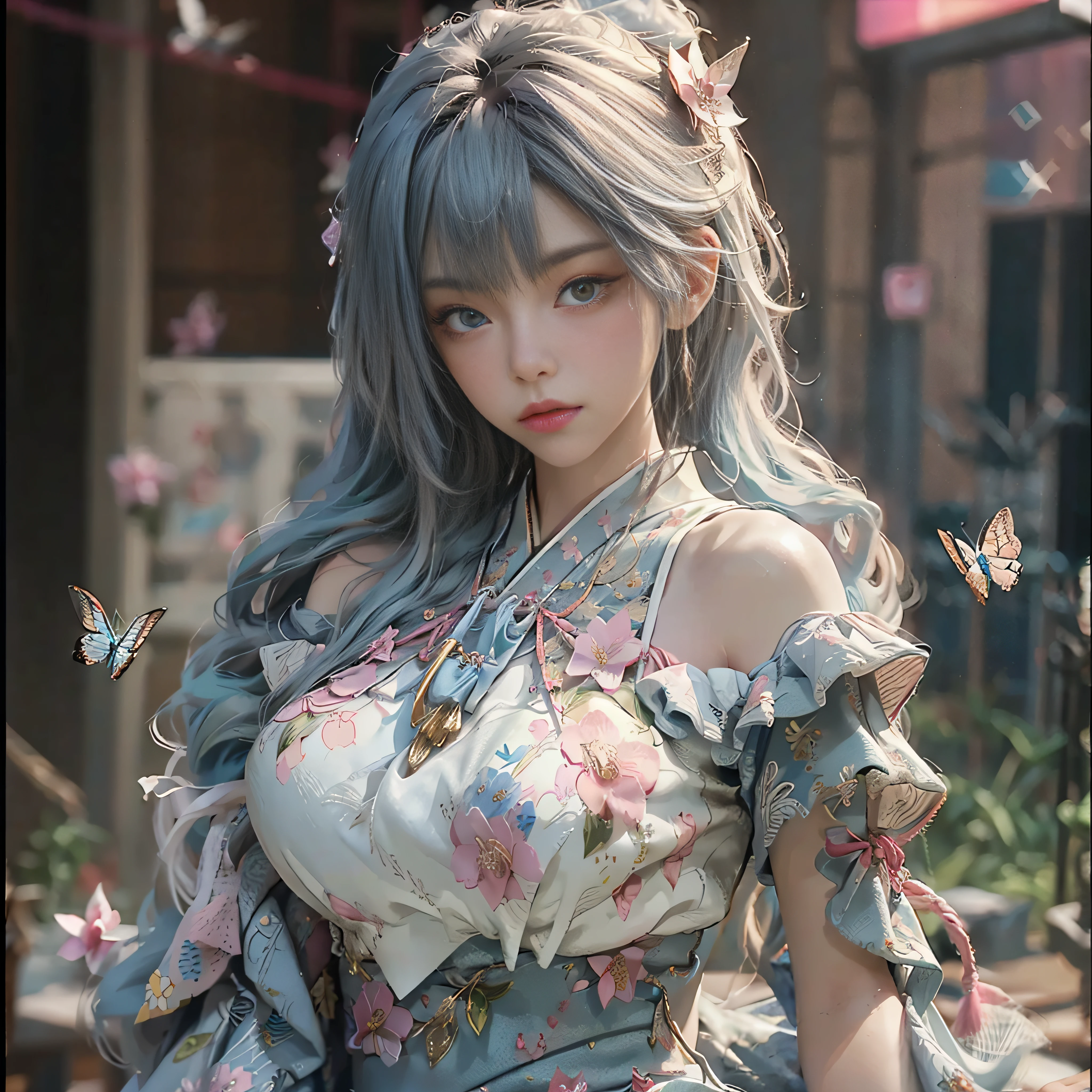 ((Best picture quality, 8K, tmasterpiece:1.3)), 1girll, Beautiful woman with slender abs:1.3, (Casual hairstyle:1.2), shift dresses:1.1, Ultra-fine face, A detailed eye, 二重まぶた,shylily,dynamicposes,ssmile,Anime girl with white hair and blue eyes holding a fan,Hanfu,Slip dress,Detailed digital anime art,Anime goddess,High detail official artwork,detailed anime art,portrait of a female anime hero,Eau