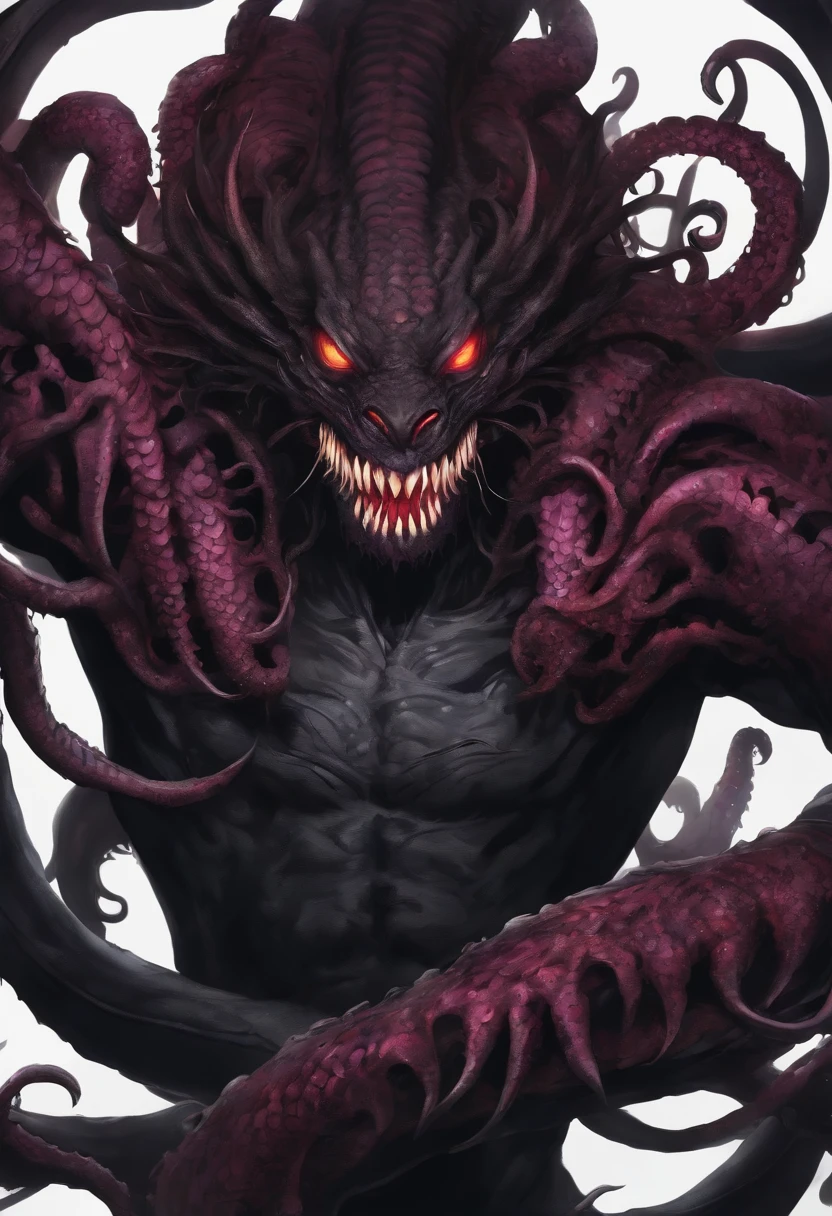 A close up of a demonic creature with red eyes and tentacles - SeaArt AI