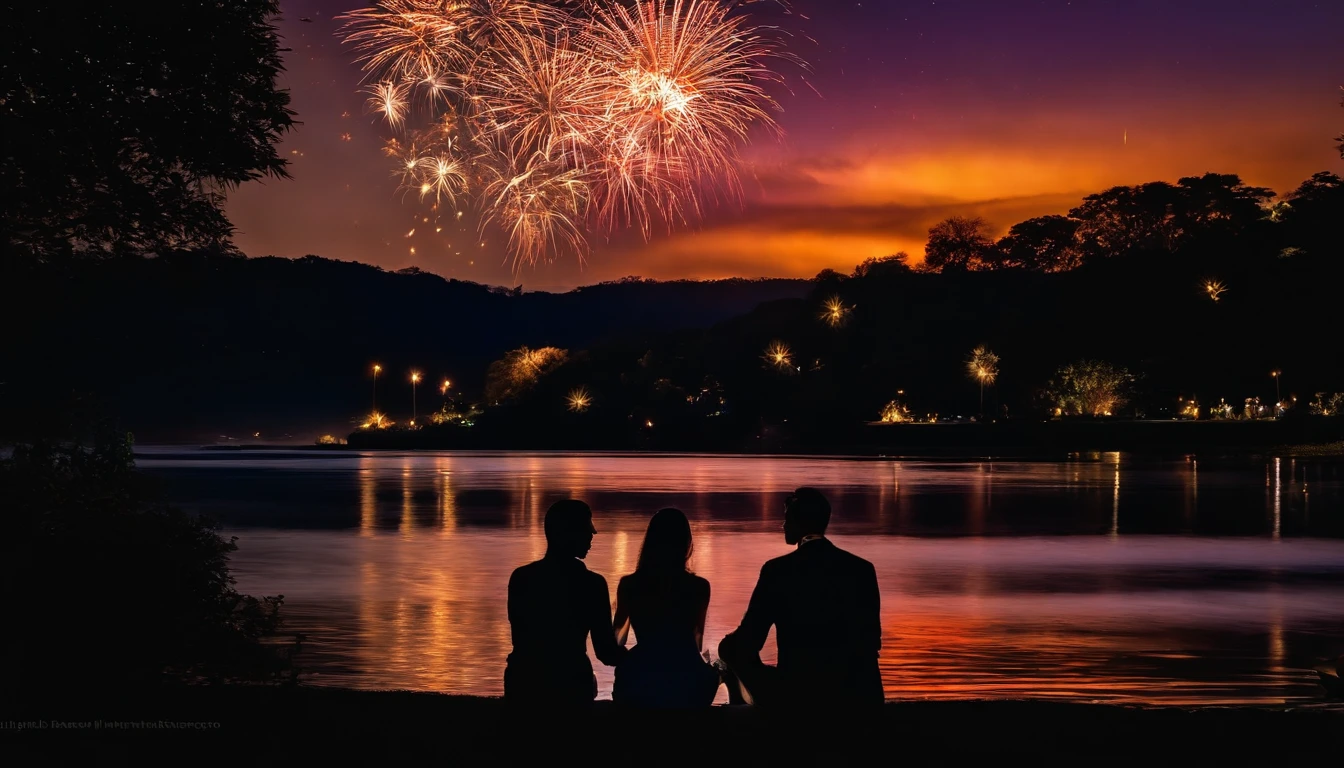 A young couple sits holding hands under the dazzling fireworks that bloom in the night sky. Seus rostos, illuminated by the colors of fireworks, are engraved with deep love and gratitude. As the last fireworks bloom in the sky and its light slowly fades, her husband's breathing stops silently. The woman holds his hand and smiles despite the tears. Essa cena faz parte de um belo final que evoca profunda nostalgia.