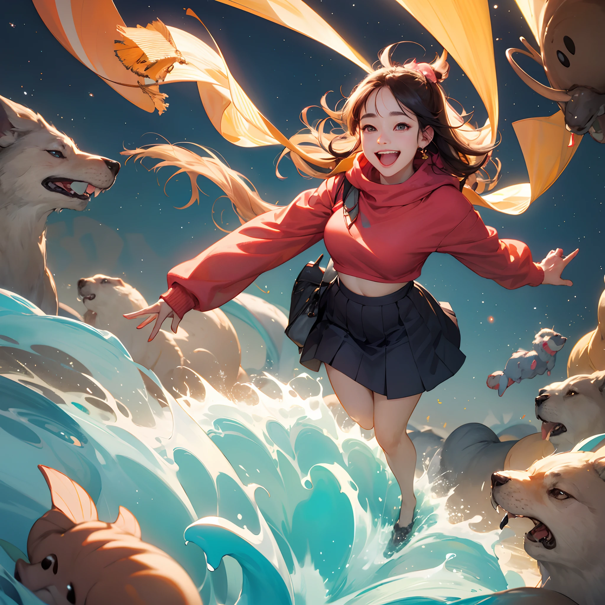 (best quality,4k,8k,highres,masterpiece:1.2),ultra-detailed,(realistic,photorealistic,photo-realistic:1.37),chubby anime girl,bouncing stomach,sparkling eyes,playful smile,colorful hair,pink cheeks,round chubby face,cute oversized sweater,innocent look,rooftop scenery,city lights in the background,vibrant sunset colors,soft lighting,smooth skin,twinkling stars,expressive eyebrows,blinking eyelashes,flowing skirt,cheerful disposition,plump cheeks,warm atmosphere,anime style,carrying a bag of snacks,big round eyes,adorable pose,jiggling belly,instant noodles packet in hand,melting mouth-watering aroma,rumbling stomach,dynamic action,wholesome feel,fluffy clouds,surrounded by friends,laughing and having fun,playful background music,energetic mood,positive vibes,joyful expression