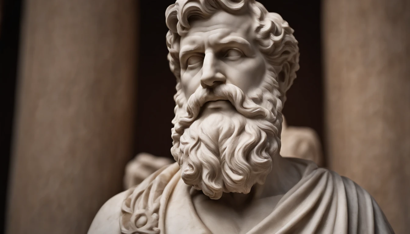 a close up of a statue of a man with a beard, a marble sculpture of Pogus Caesar, Pixabay contest winner, classic realism, Macho, marble sculpture, Chiaroscuro