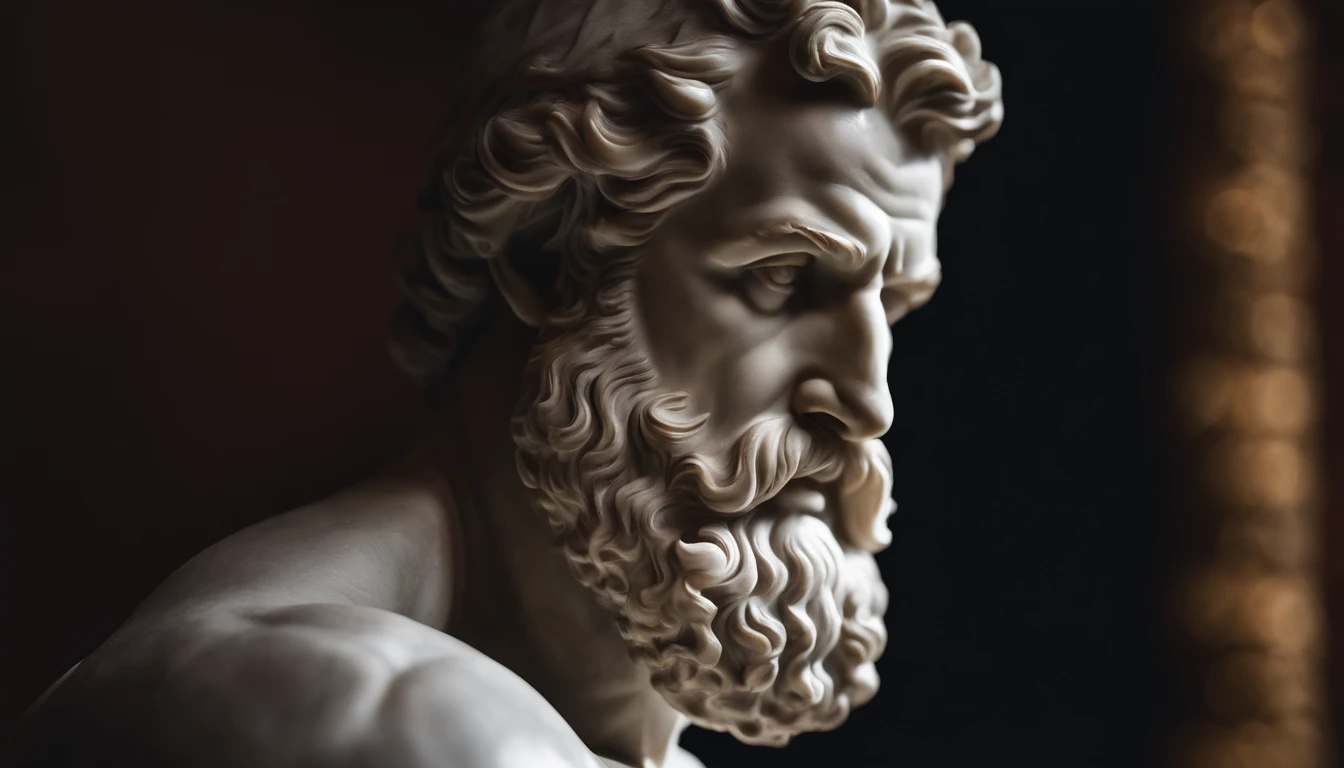 A strong stoic man sculpted in white marble | stoic and detailed | espiritual | fine art | peaceful | detailed eyes | highly detailed | smooth | sharp focus | illustration| bathing in light | art by artgerm and greg rutkowski and edgar maxence