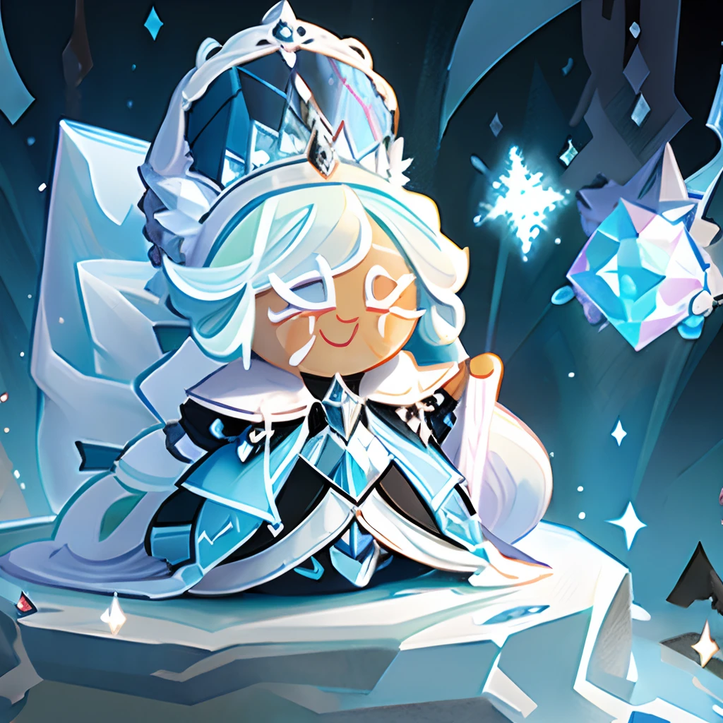 Windwitch Diamond Bell as a Cookie run Character , long Light blue Hair , Braided ponytail, ornate ballgown , Witch hat , ice aesthetic,(masterpiece), High aesthetic,(( high quality))