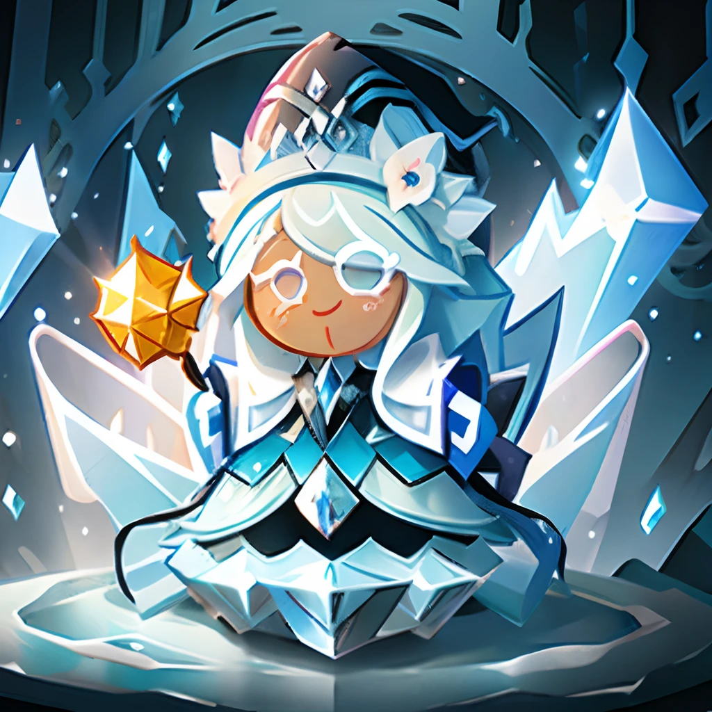 Windwitch Diamond Bell as a Cookie run Character , long Light blue Hair , Braided ponytail, ornate ballgown , Witch hat , ice aesthetic,(masterpiece), High aesthetic,(( high quality))