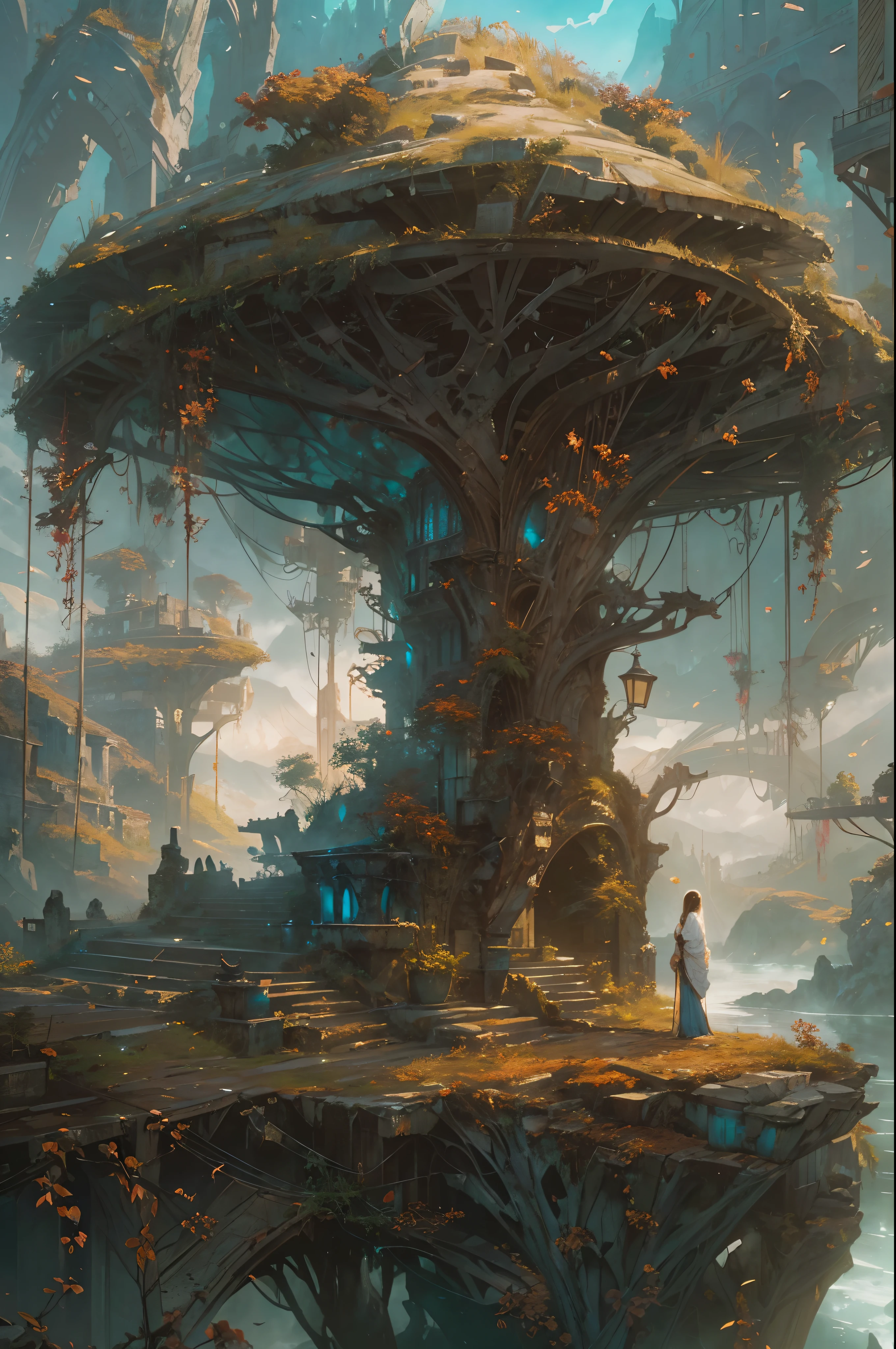 "(by Greg Rutkowski: 1.2), (masterpiece), ((best quality)), extremely delicate and beautiful, illustration, dynamic lighting, (fantasy landscape), A mesmerizing fantasy landscape with enchanting elements blending seamlessly. ((magical portal between world opened)), A sense of tranquility and wonder fills the air, inviting exploration and discovery. Providing a distant view that captures the grandeur and atmosphere. From Brian Froud and Carne Griffiths and Wadim Kashin and John William Waterhouse, 8K post-production, high resolution, ((highly detailed)), depth of field, HDR, intricate, (no human)"