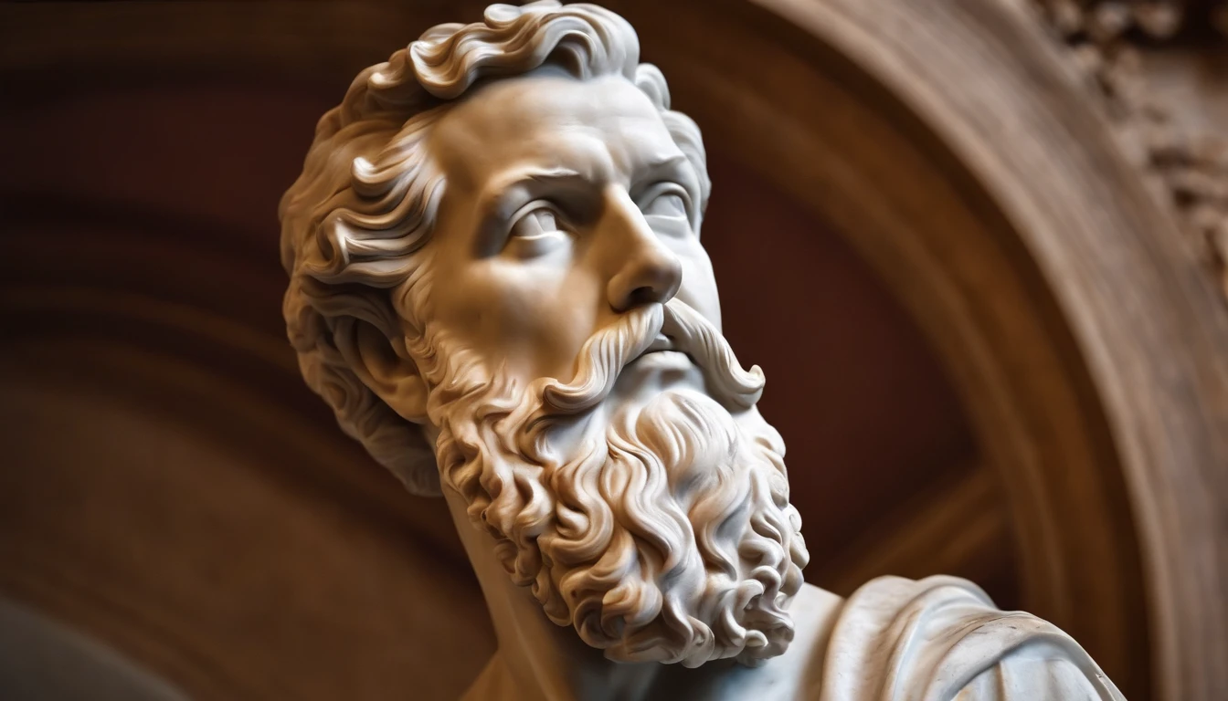 a close up of a statue of a man with a beard, a marble sculpture by Pogus Caesar, Vencedor do concurso Pixabay, classical realism, macho, marble carving, Chiaroscuro