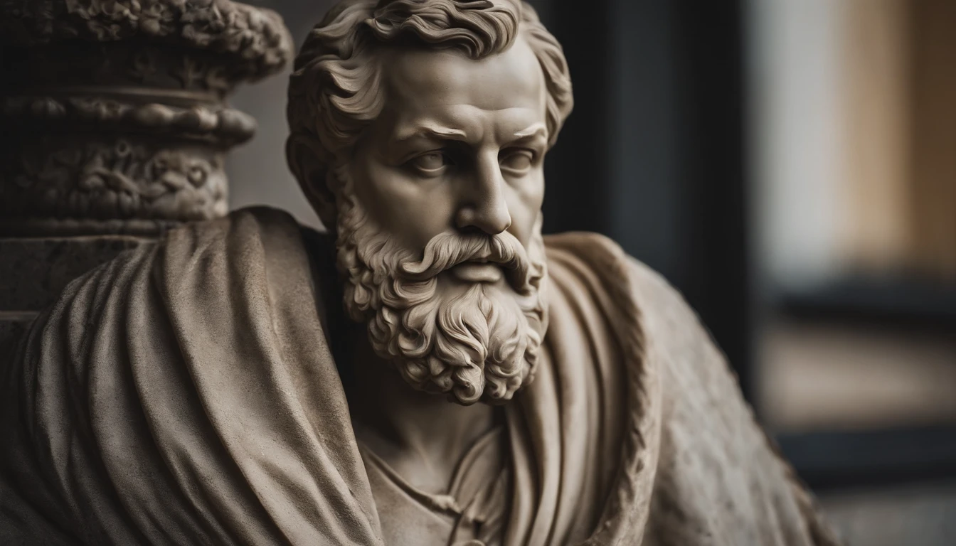 a close up of a statue of a man with a beard, a marble sculpture by Pogus Caesar, Vencedor do concurso Pixabay, classical realism, macho, marble carving, Chiaroscuro