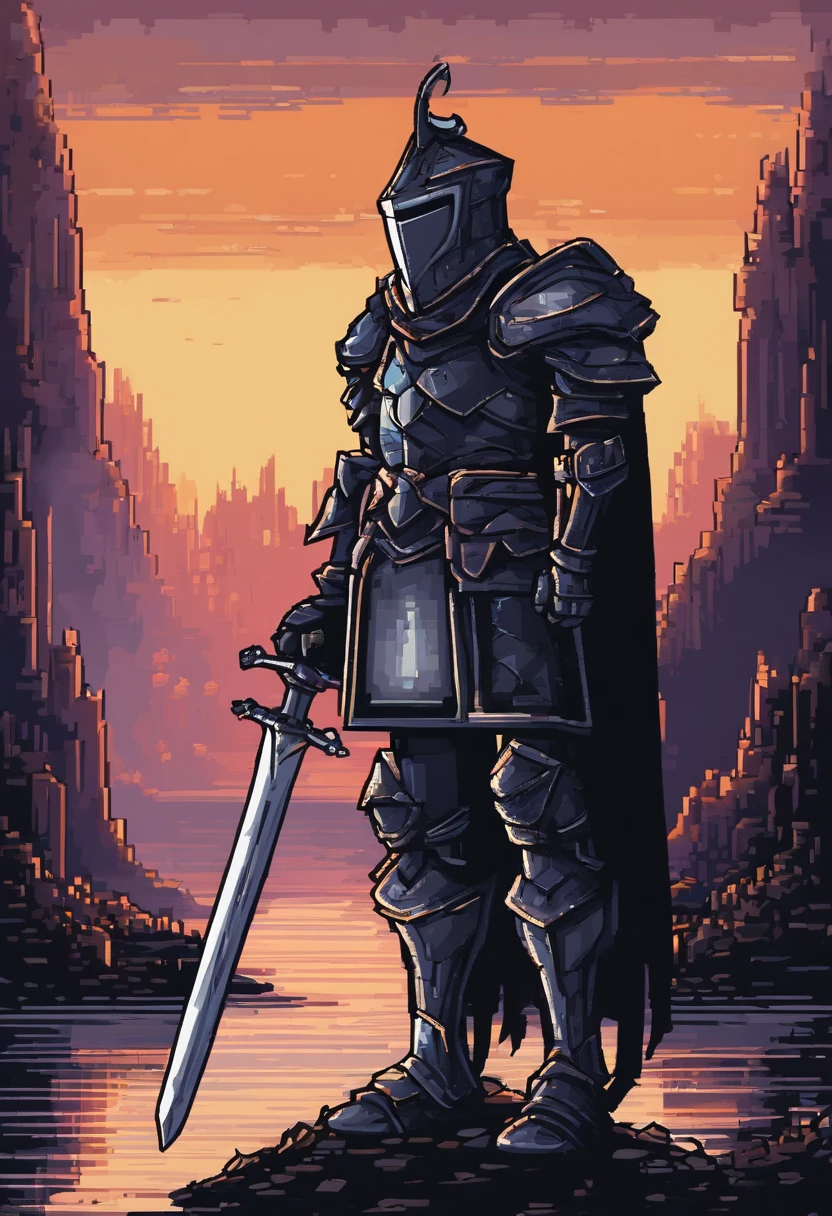 knight, wearing black armor made of technological and magical elements, looking at a devastated and melancholic passage, 4k HD, night