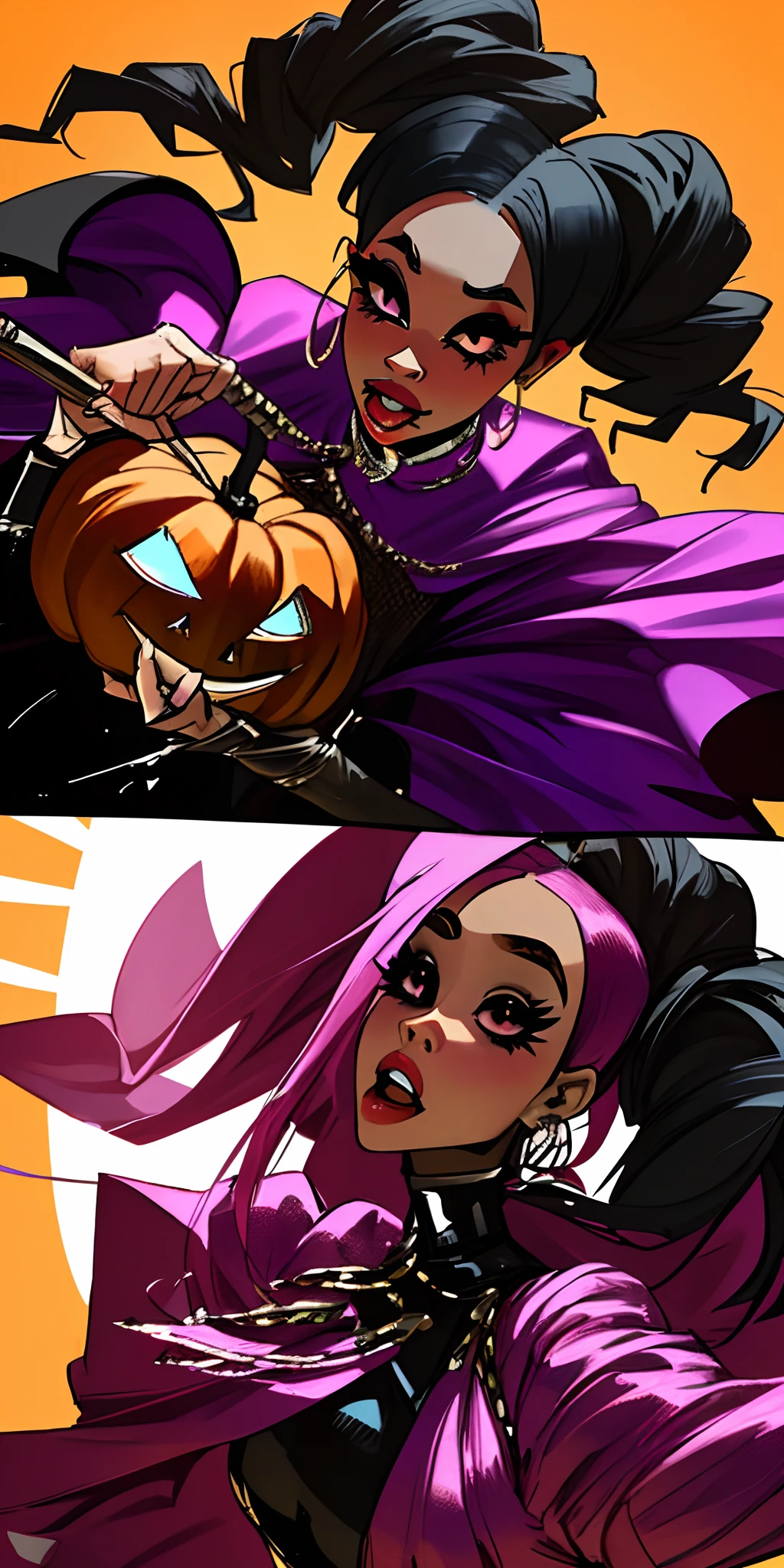 Nicki Minaj and Cardi b fighting. Theme is halloween