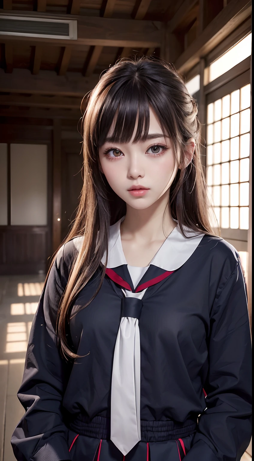 ((unparalleled masterpiece ever、best qualtiy、erfect artwork))、(realisitic, Photorealsitic:1.37)、1girl in、17 age、japanes、cute little、((JK Uniform、serafuku))、((full body seen))、long lashes、heavy eye makeup、Dark eyeshadow、Korean Makeup、Shibuya、randome pose、Random hair、randam angle、random place、very detailed and professional lighting、finely detail、ultra-detailliert、hight resolution、the Extremely Detailed CG Unity 8K Wallpapers、a beautiful detailed girl、extremely detailed eye and face、beatiful detailed eyes