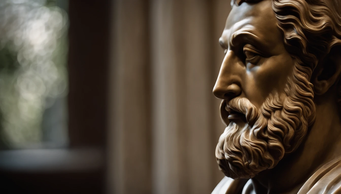 a close up of a statue of a man with a beard, A marble sculpture of Seneca, classical realism, macho, marble carving, Chiaroscuro