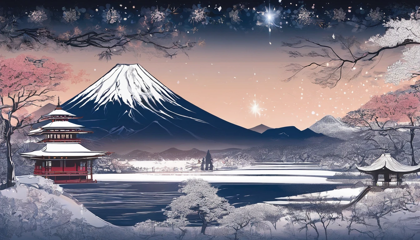 New Year's card、Mt fuji、morning glow、grand、Dynamic landscapes、New Year’s Day、January