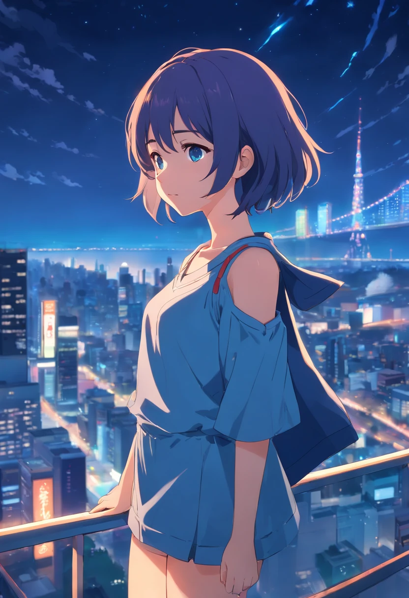 Anime Blue Girl Night com vergonha foto de perfil