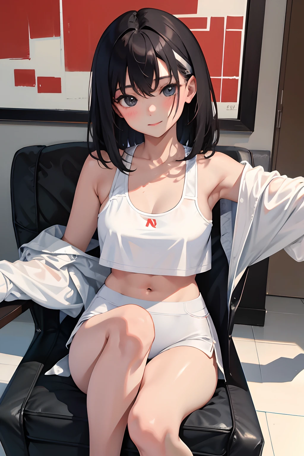 (masterpiece,Highest Quality),child,小柄,A dark-haired,Medium Hair,Sportsbra