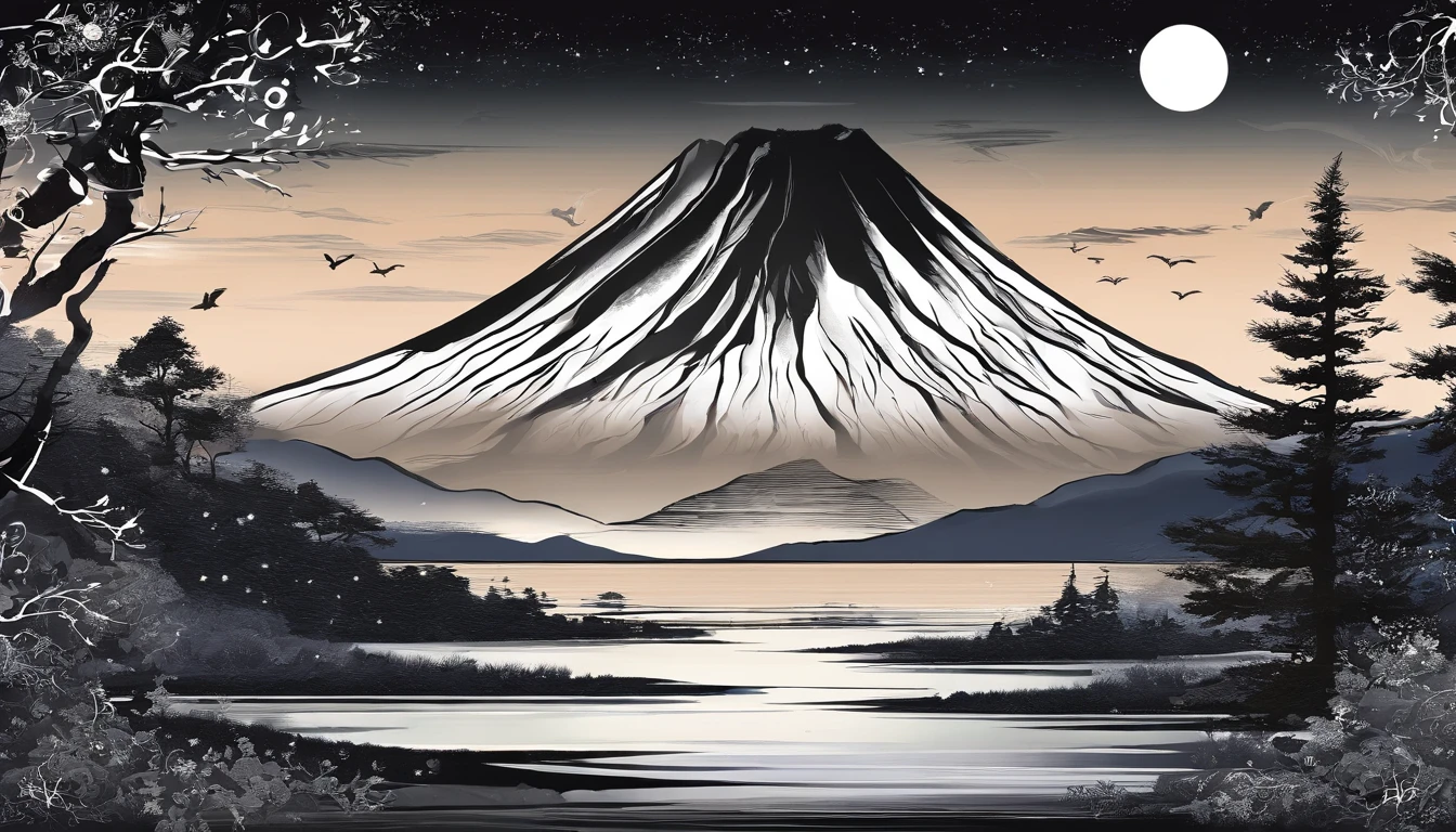 New Year's card、Mt fuji、morning glow、grand、Dynamic landscapes、New Year’s Day、1 moon、a picture、realisitic