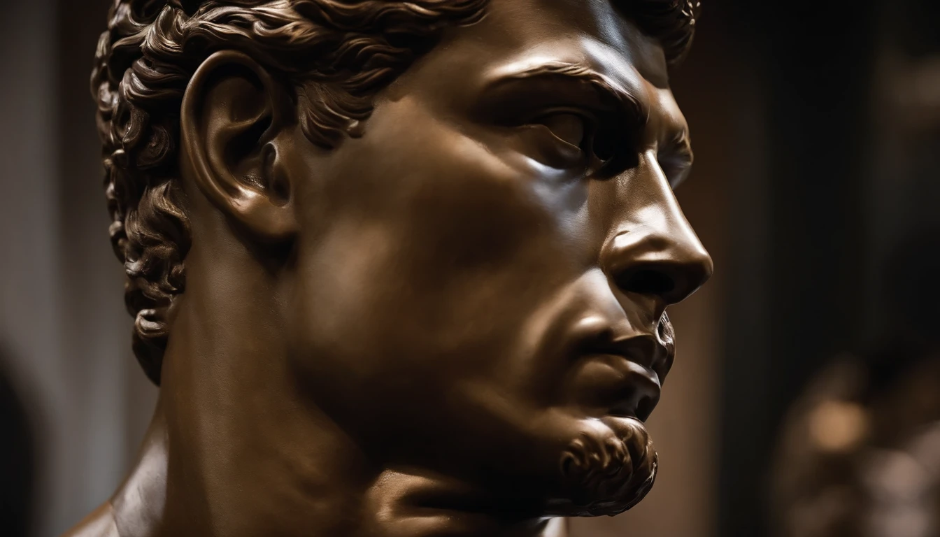 a closeup of a statue of a man, estilo cristiano ronaldo, com barba curta, a dark marble sculpture of young man with muscles, classical realism, macho, wise, alfa, dark marble sculpture, Chiaroscuro