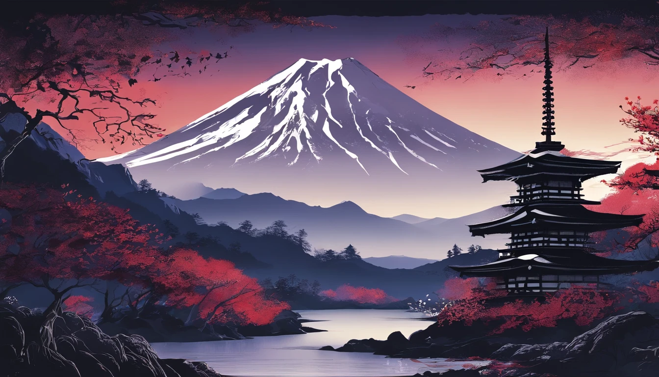 New Year's card、Mt fuji、morning glow、grand、Dynamic landscapes、New Year’s Day、1 moon、a picture、realisitic