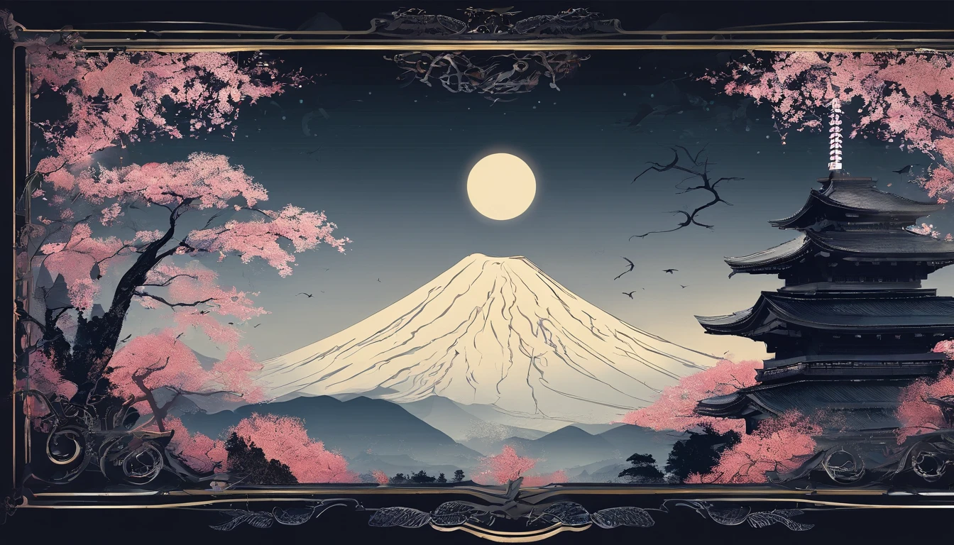 New Year's card、Mt fuji、morning glow、grand、Dynamic landscapes、New Year’s Day、1 moon、a picture、realisitic