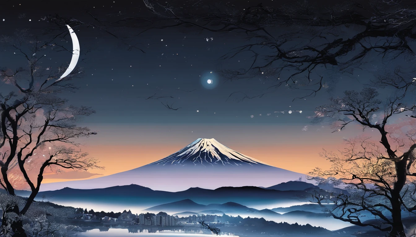 New Year's card、Mt fuji、morning glow、grand、Dynamic landscapes、New Year’s Day、1 moon、a picture、realisitic