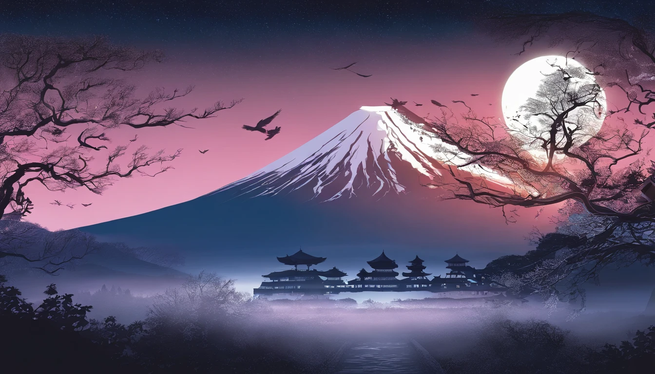 New Year's card、Mt fuji、morning glow、grand、Dynamic landscapes、New Year’s Day、1 moon、a picture、realisitic