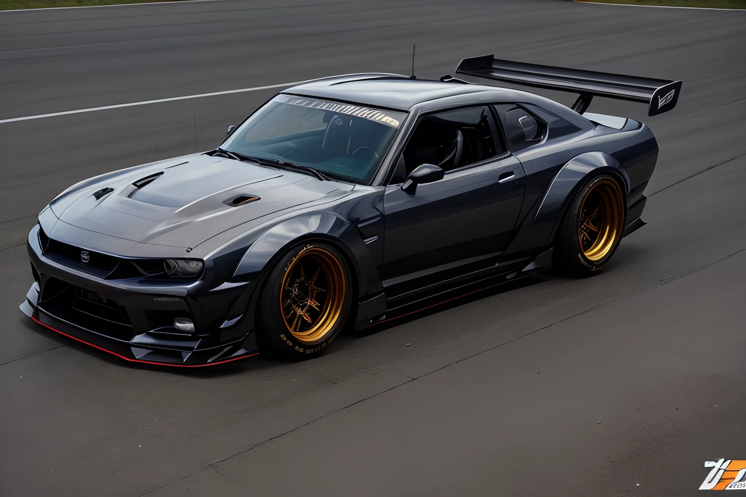 (LB-Works Full Complete: Liberty Walk)、(Nissan Skyline Hakosuka)、(Flashy design)、(Carbon Bonnet)、Live-action、in detail、Deep Rim、5 spoke wheels、Disk Details、Wide tires、Running on the race track、