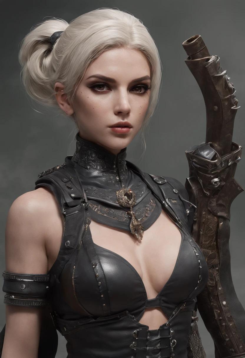 Gere uma imagem detalhada da personagem Mara, also known as 'Mara Death Dealer', do jogo Call of Duty: Guerra moderna. Describe its appearance, corpo inteiro, fisionomia cruel, micro bikini, na praia, sol poente, palmeiras, corpo escultural, flowing hair, [Equipamentos de ouro ((metralhadoras, Granadas, Accessories))], personalidade cruel