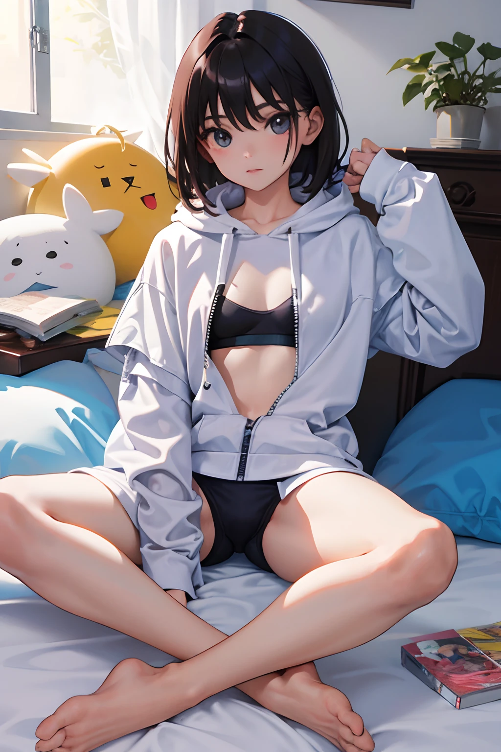 child，（​masterpiece，Highest Quality），Sportsbra，Lightweight hoodie