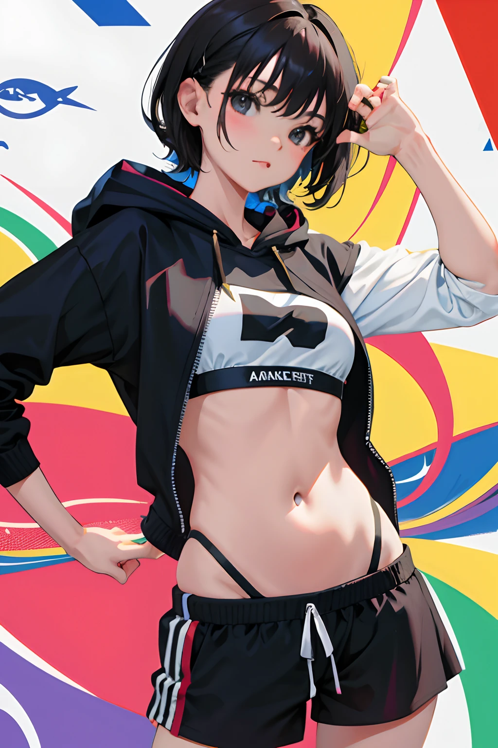 child,(masterpiece,Highest Quality),Sportsbra,Lightweight hoodie