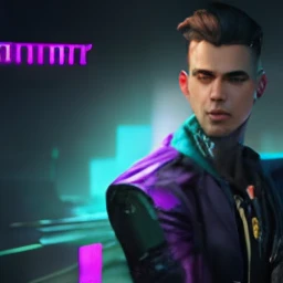 Change background cyberpunk handsome boy, realistic face, 8k, ultra realistic,