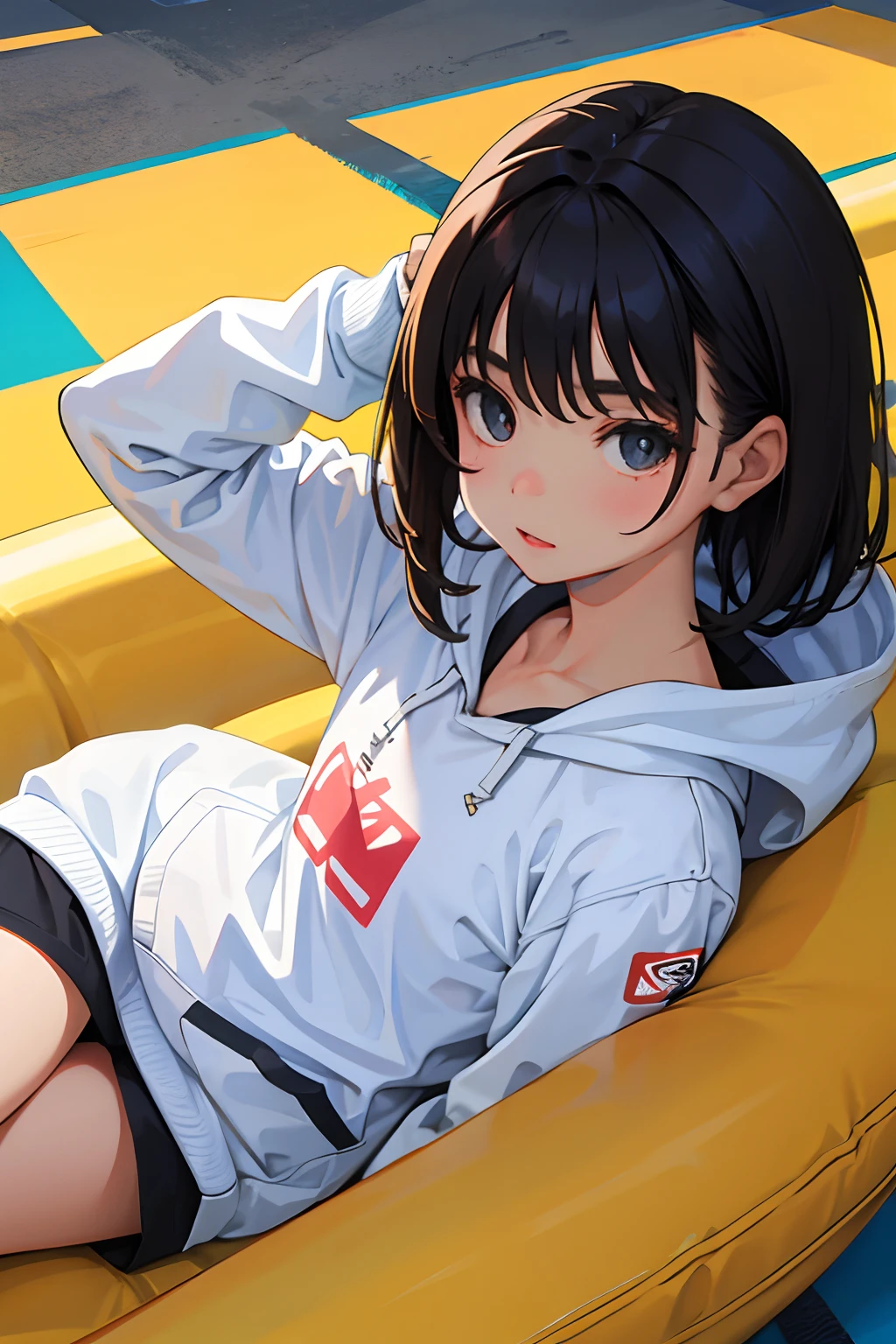 ,(masterpiece,Highest Quality),Sportsbra,Lightweight hoodie,A dark-haired