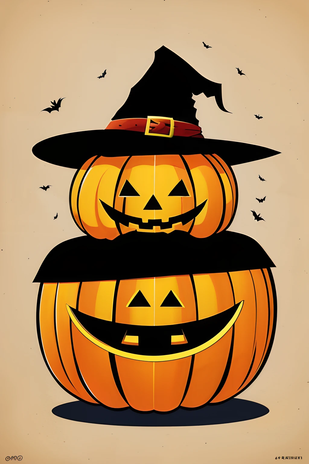 Halloween、One large squash、A few small squash、Cartoon-style illustration