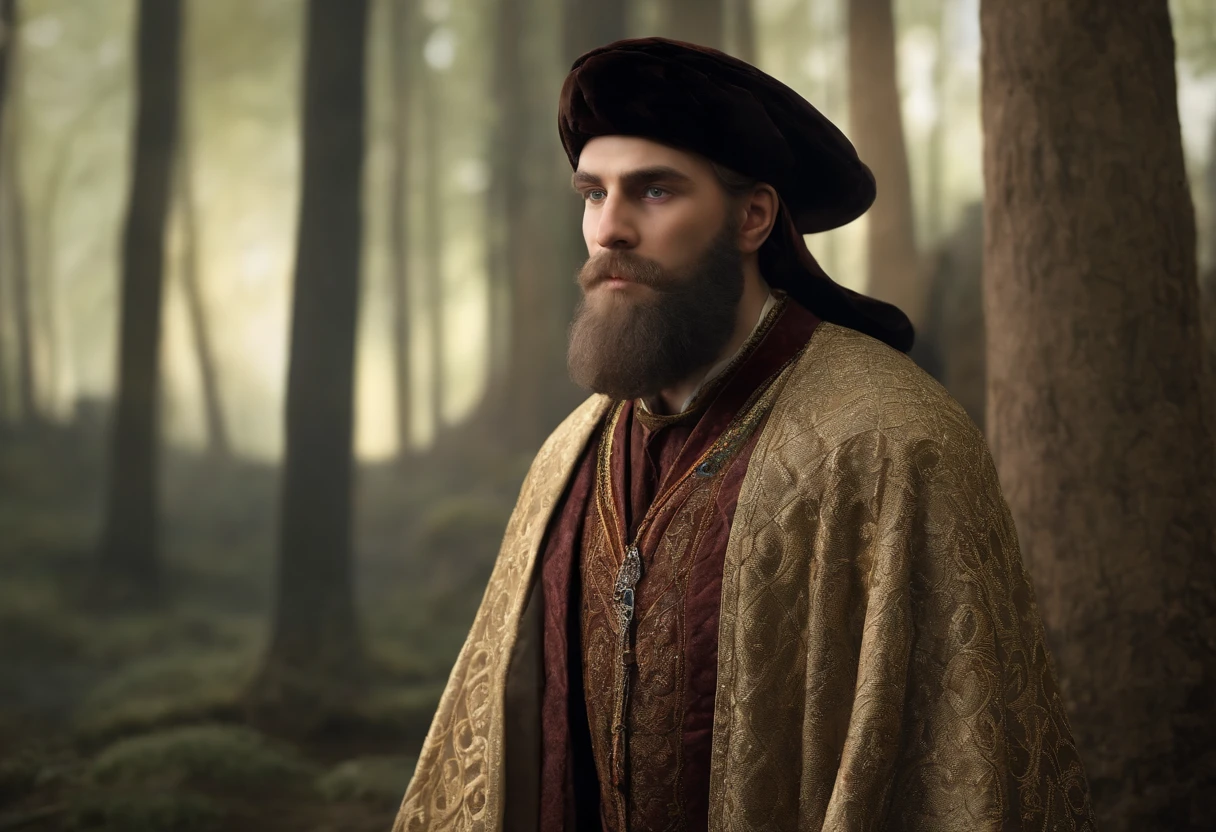 Create an illustration depicting Ivan, The Terrible, na idade de 16 anos, based on historical information about your appearance and personality. Highlight facial features, dress and posture that would be characteristic of this age, as described in the historical records.