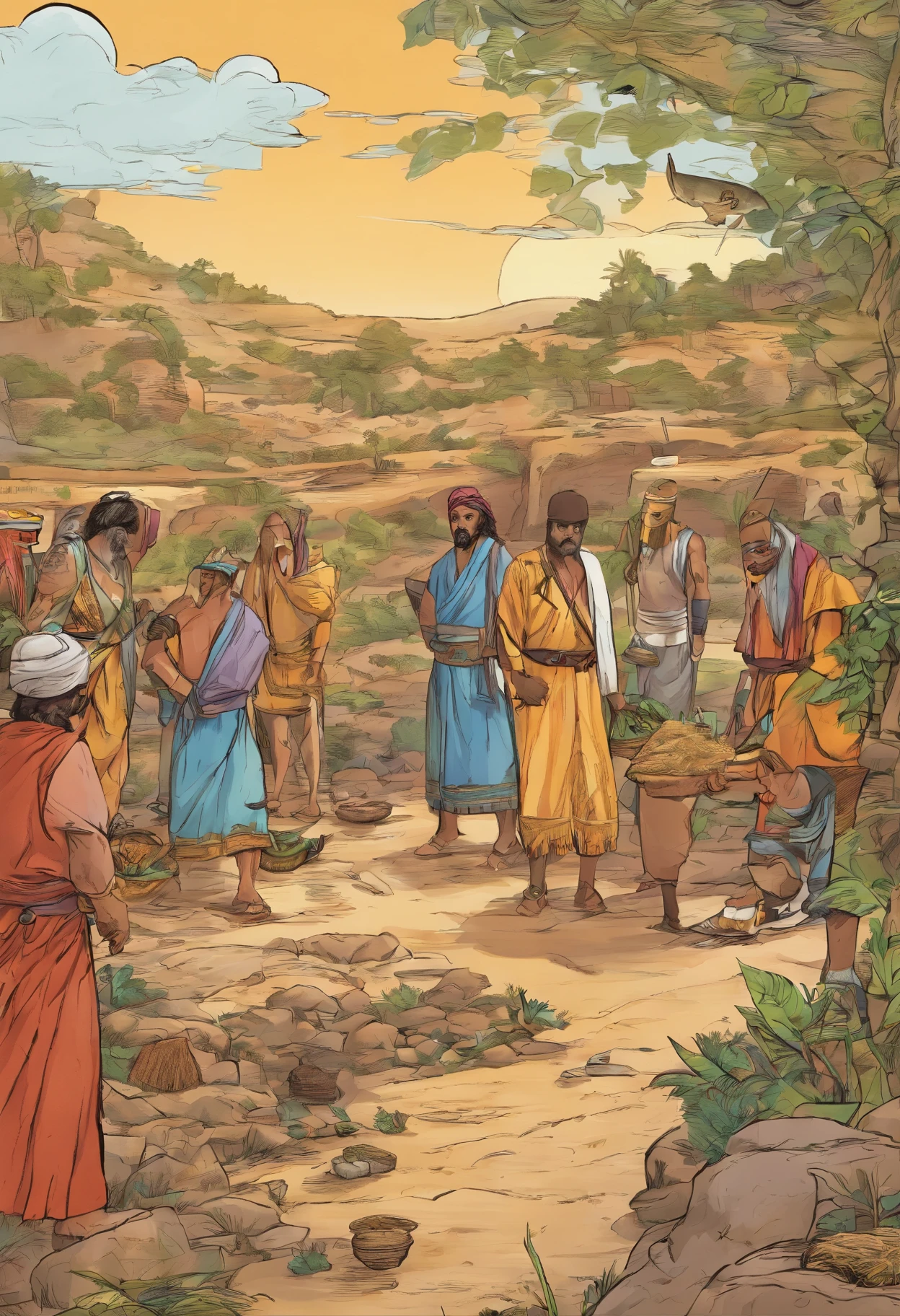 The disciples, um tanto perplexos, They looked around and found only five loaves of bread and two fish