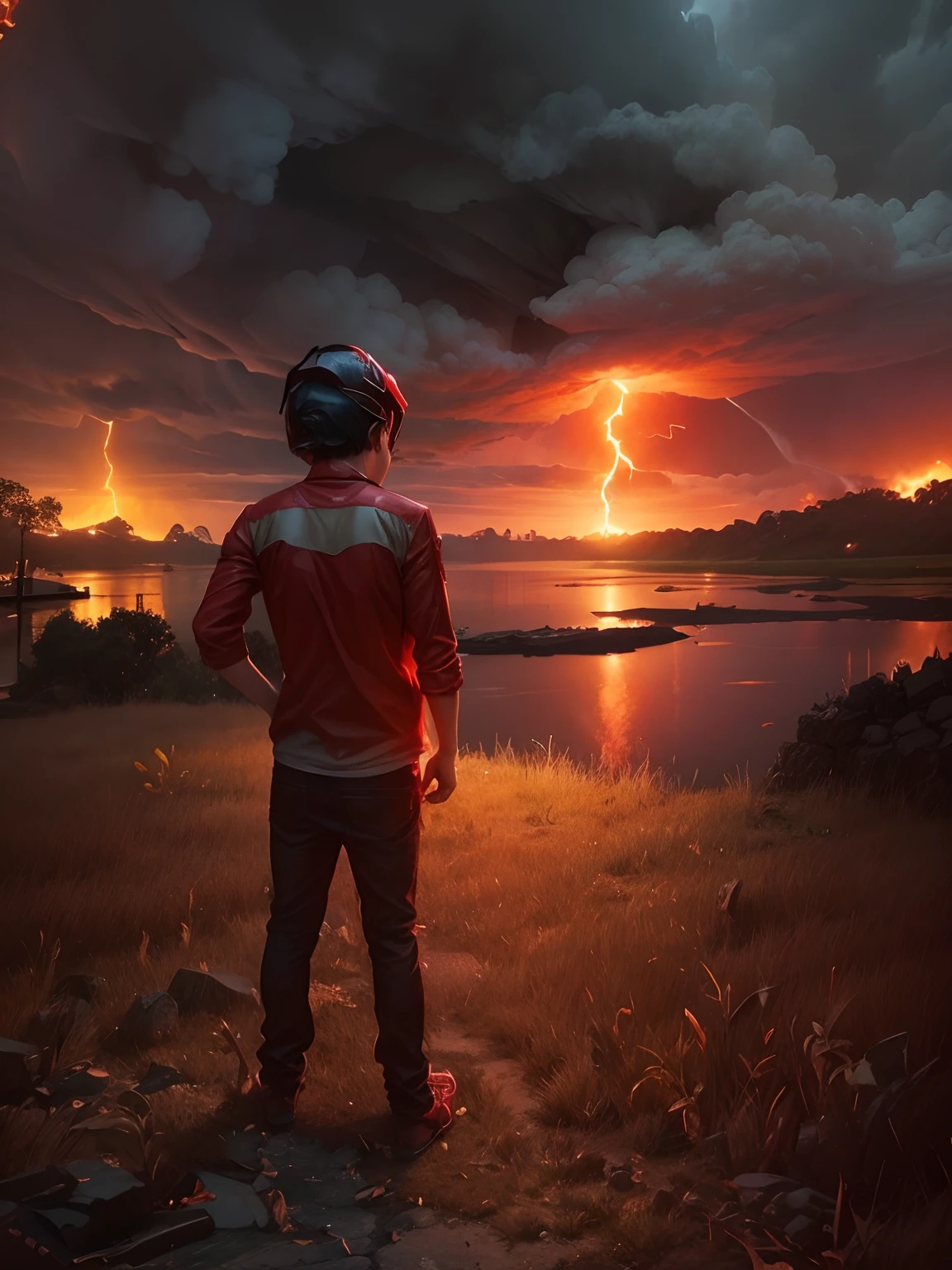 Change Background thunderstorm and fire, devil type boy