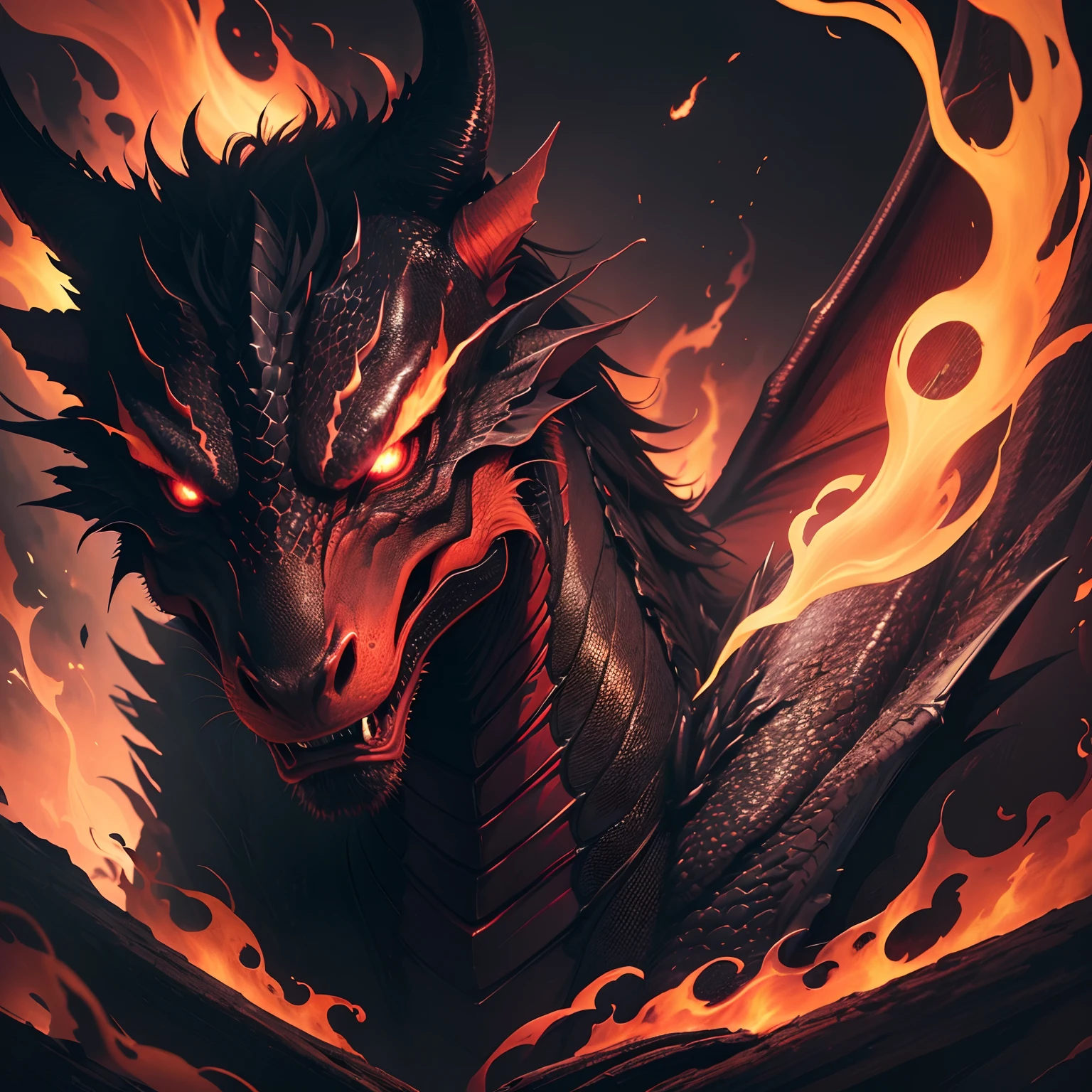 (best quality,4k,8k,highres,masterpiece:1.2),ultra-detailed,(realistic,photorealistic,photo-realistic:1.37),black dragon,dragon in a closeup view,fiery red eye,imposing,fire-breathing, majestic creature,detailed dragon scales,sharp claws,large wings,ominous presence,ominous lighting,smoke and flames,mythical creature,red-hot fire,youthful energy,mesmerizing art,dragon with a dark aura,mesmerizing art style,vivid colors,fiery background,high contrast,detailed texture,powerful,dragon covered in shadows,unique perspective,mystical,close-up of dragon's menacing face,contrasting colors,dark and intense artwork,glowing eyes,dominant presence,ominous atmosphere,highly detailed artistry,unforgettable image,thematic masterpiece