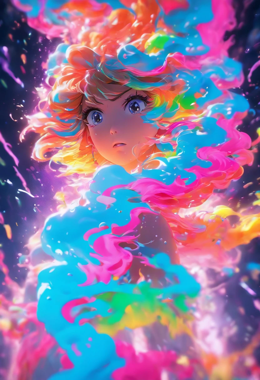 Make a masterpiece. When the world collides. swirling liquid rainbow color paint, neon Paint drip, in the style of triple exposure photography. Unreal, octane render, vibrant neon colors, extremely cinematic, very powerful photography, national geographic photography.