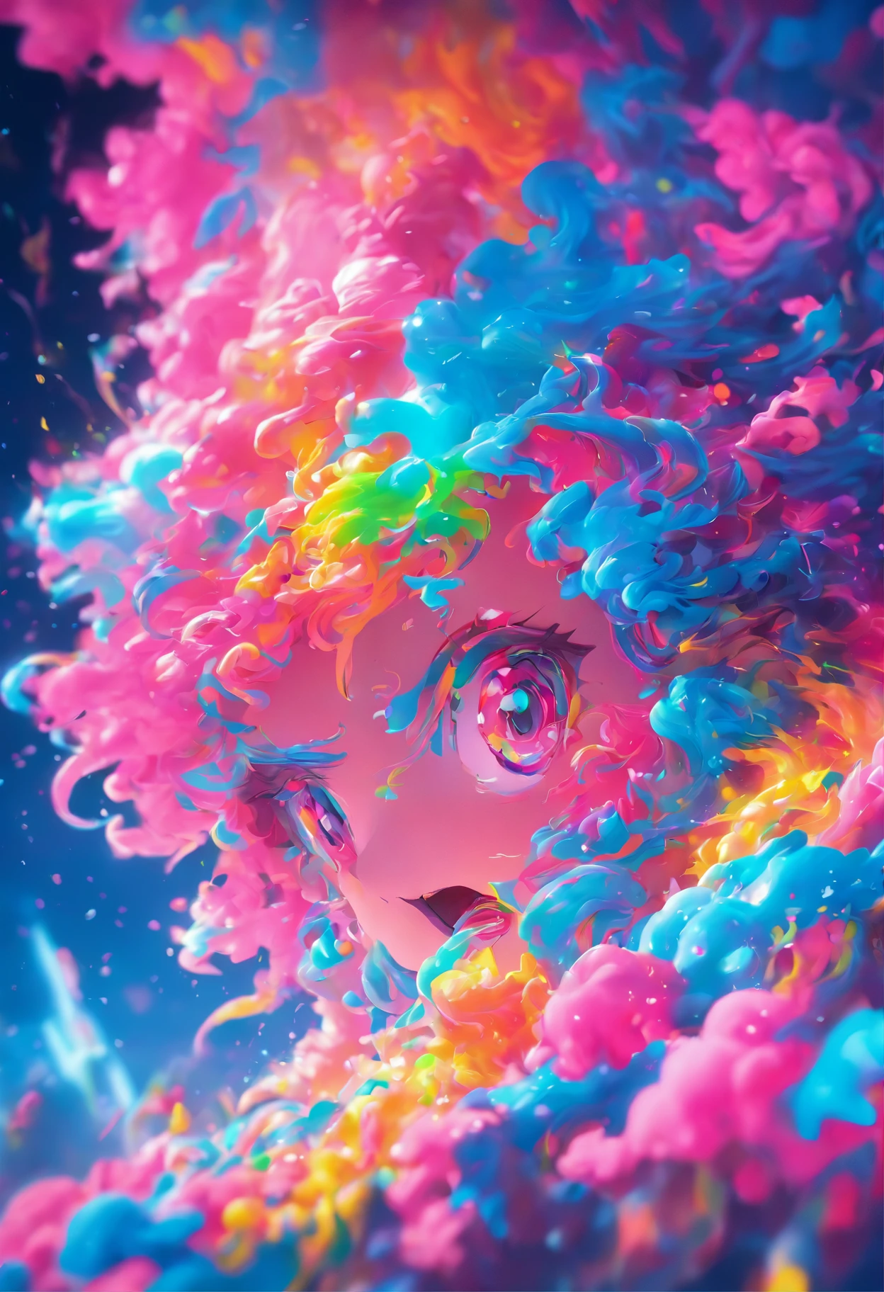 Make a masterpiece. When the world collides. swirling liquid rainbow color paint, neon Paint drip, in the style of triple exposure photography. Unreal, octane render, vibrant neon  colors, extremely cinematic, very powerful photography, national geographic photography.