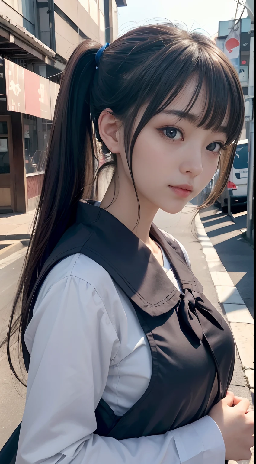 ((unparalleled masterpiece ever、best qualtiy、erfect artwork))、(realisitic, Photorealsitic:1.37)、1girl in、17 age、japanes、cute little、((JK Uniform、serafuku))、((full body seen))、long lashes、heavy eye makeup、Dark eyeshadow、Korean Makeup、Posing、on tokyo street、Soft light、Smile、randome pose、poneyTail、randam angle、random place、very detailed and professional lighting、finely detail、ultra-detailliert、hight resolution、the Extremely Detailed CG Unity 8K Wallpapers、a beautiful detailed girl、extremely detailed eye and face、beatiful detailed eyes
