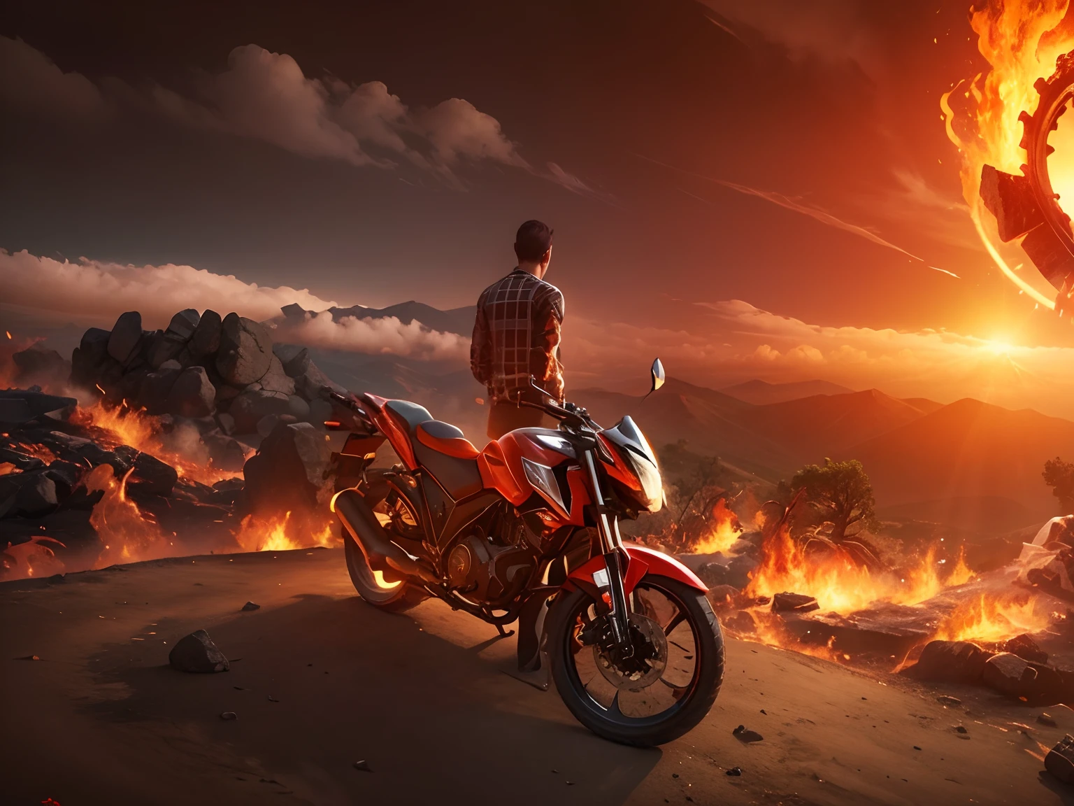 Change bike to devils wheel fire bike.....change background with lava mountain