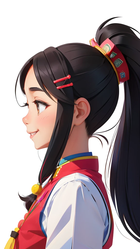 Hmong girls、A smile、full bodyesbian、Taken from the side、Distinctive ethnic hair ornaments
