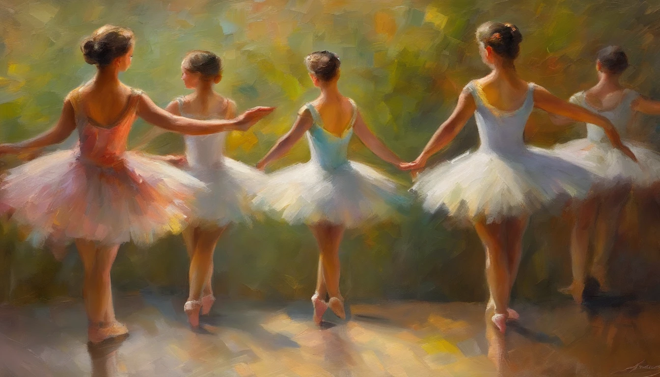 Young classical dancers, With ballet poses, Mulher 18 Anos, Retratos tirados por 8 Mestres Cobra、Pessoas de alta qualidade々、morning、1girl em、there is a bright light、feliz、Cool morning sun、(Spark of Light:0.7) 、afoot、Paisagens linda e encantadora leve e harmonica