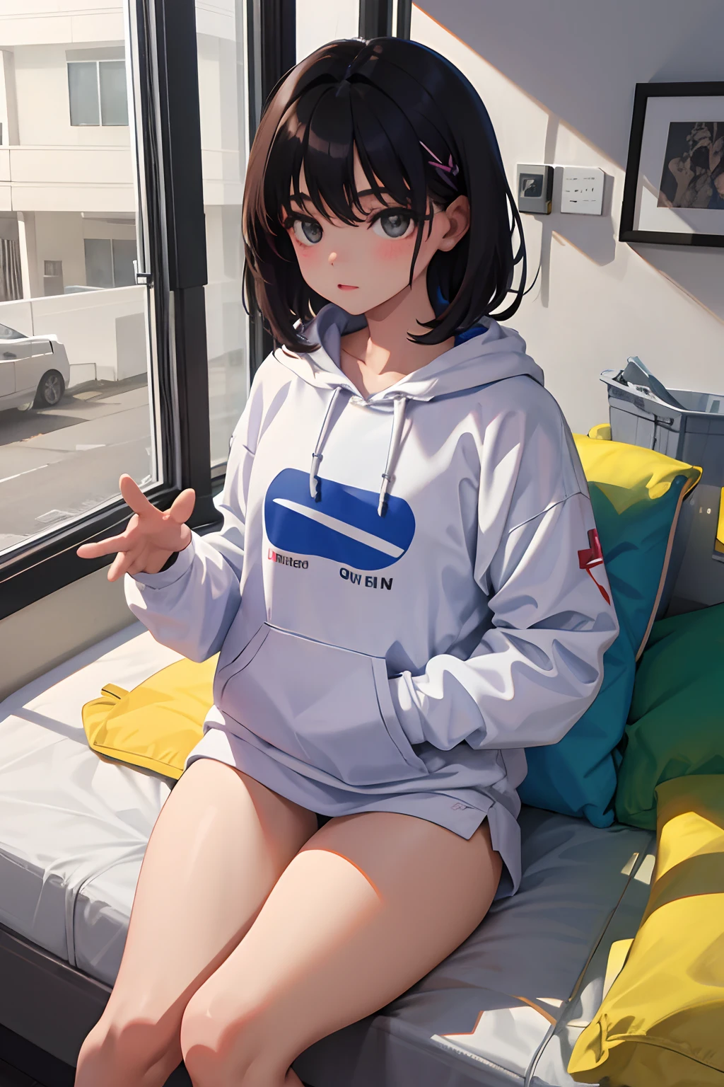 ,(masterpiece,Highest Quality),Sportsbra,Lightweight hoodie,A dark-haired