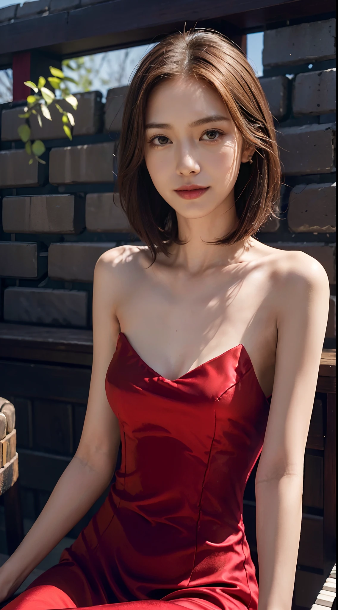 Portrait, 8k, high quality, realistic photographic image, Japanese woman, pretty wife, housewife, natural and realistic eyes, Japanese standing, beautiful black hair, short hair,, accurate rendering, golden ratio composition, laughter, 44 yrs. Hair, light makeup, octane rendering, dim lighting, golden ratio composition, laughter, normal clothes, casual clothes, luxury city hotel, hotel room, hands on table, red collar around neck, red heels, background blur, high quality, pure Japanese style, beautiful wife, upper body, light makeup, no Makeup. Makeup, neat, plain, red, purple, blue, plain, plain clothes, smiling, black eyes, background blurring.