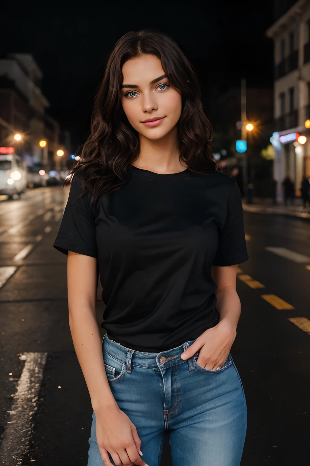 /imagine prompt: 150


cute beautiful brunette wearing a black tshirt and jeans (standing on the street), very detailed, 21 years old, innocent face, natural wave hair, blue eyes, high-res, masterpiece, best quality, intricate details, highly detailed, sharp focus, detailed skin, realistic skin texture, texture, detailed eyes, professional, 4k, charmer smile, shot on Canon, 85mm,shallow depth of field, Kodak vision color, perfect fit body, extremely detailed, photo_\(ultra\), photorealistic, realistic, post-processing, max detail, roughness, real life, ultra realistic, photorealism, photography, 8k uhd, photography (film grain) medium shot to close up shot happy smiling atmospheric dark lighting