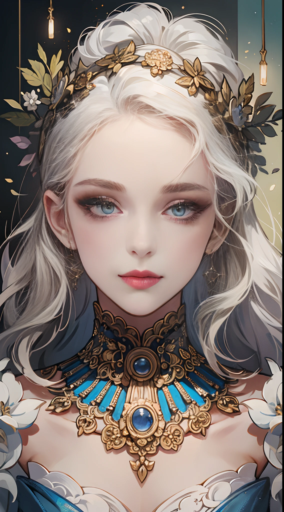 (extremely delicate and beautiful:1.2), 8k,(masterpiece:1.0),(best_quality:1.0), 1girl, mature woman, complex details, enlarged textures, complex details, finely detailed eyes and detailed face, intricate details, white hair, (closed mouth), perfect eyes, equal eyes, (goddess)