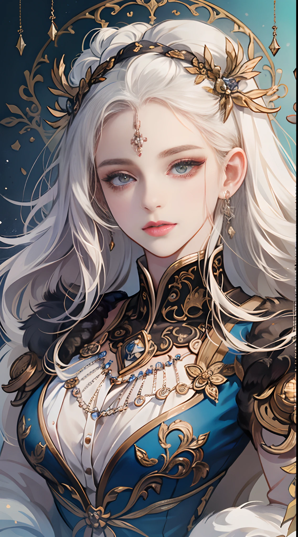 (extremely delicate and beautiful:1.2), 8k,(masterpiece:1.0),(best_quality:1.0), 1girl, mature woman, complex details, enlarged textures, complex details, finely detailed eyes and detailed face, intricate details, white hair, (closed mouth), perfect eyes, equal eyes, (goddess)