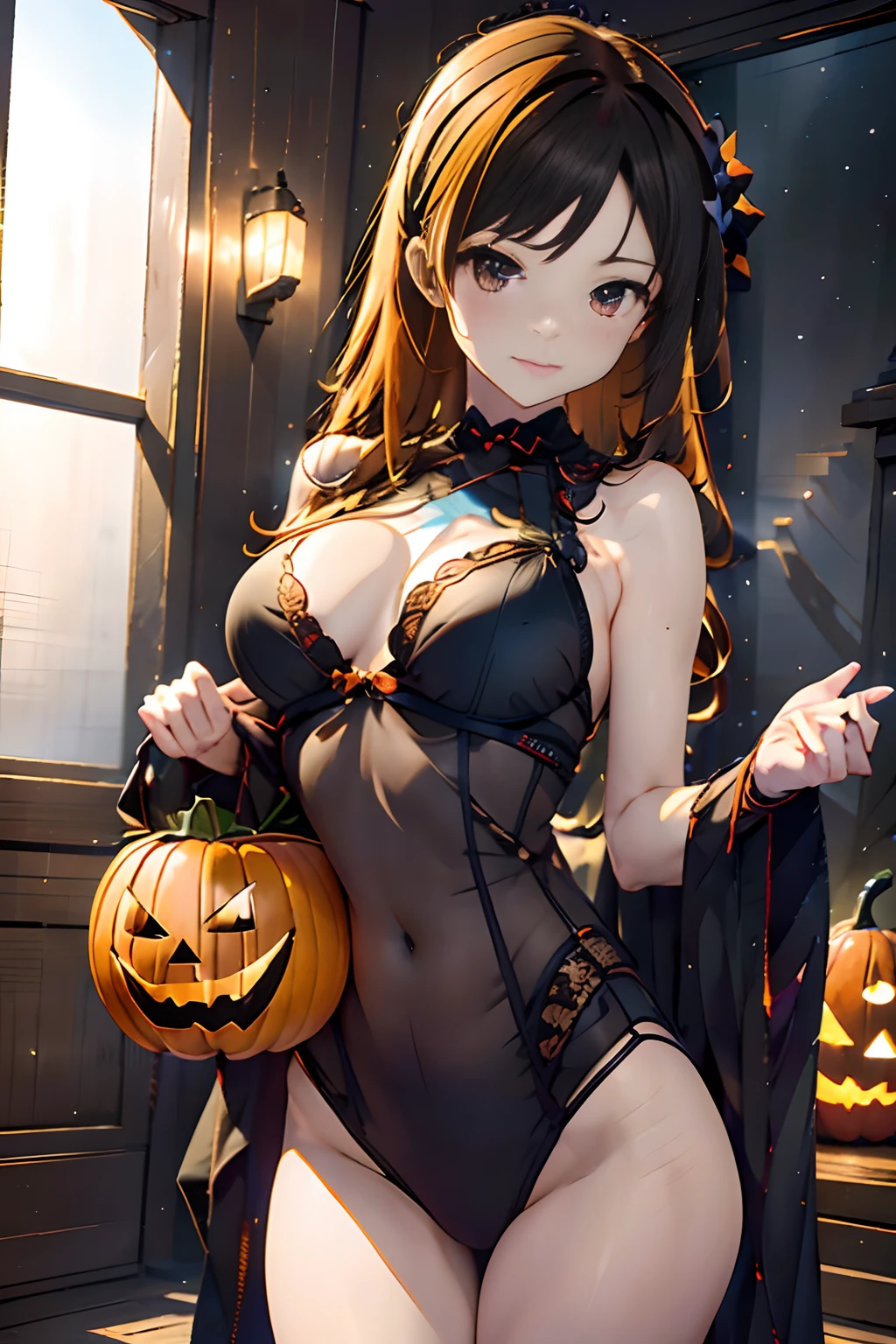 top-quality,masutepiece,独奏,((Jack-o'-lantern,Orange pumpkin:1.3、Peeler Candle,Ball Candle))),the bats,Flying bats,longshot, (low angles), (top down), Realistic scale,Significant shrinkage:1.5、photos realistic、Super Detail, Realistic, Super realistic, lifelike rendering, (((darkened room:1.3))),Professional Photographer