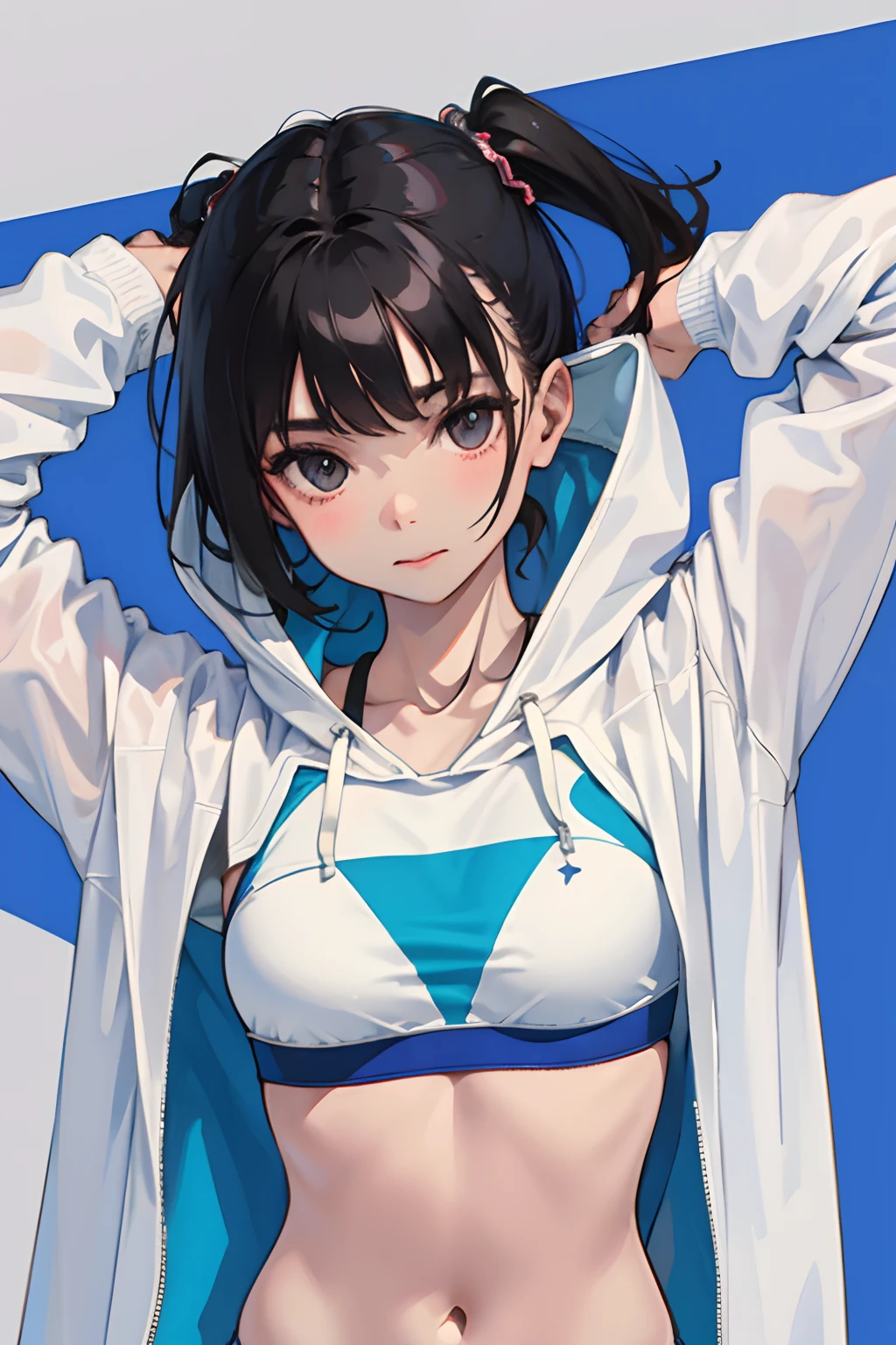 child,(masterpiece,Highest Quality),Sportsbra,Zip Up,Lightweight hoodie,A dark-haired